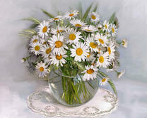 Без бренда «Букет ромашек с колосками в круглой вазе (20шт)» в Симферополе