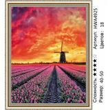 Алмазная мозаика 40x50 Яркий закат над тюльпанным полем