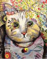 Картина по номерам «Яркая кошечка с цветами и деревом»