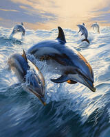 Картина по номерам «Стайка дельфинов в волнах»
