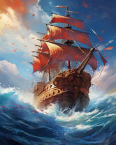 Фрегат в бушующем море