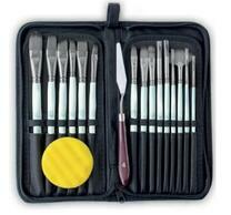 Без бренда «Коробка 50 шт.: Набор кистей для рисования в чехле, премиум набор (15 нейлоновых кистей, 1 мастихин) белые» в Симферополе