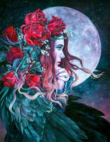 Без бренда «Девушка с розами в волосах на фоне луны» в Симферополе в интернет-магазине Без бренда «Девушка с розами в волосах на фоне луны» в Симферополе