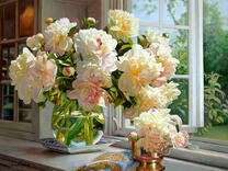 Без бренда «Ваза с букетом белых пионов у окна» в Симферополе