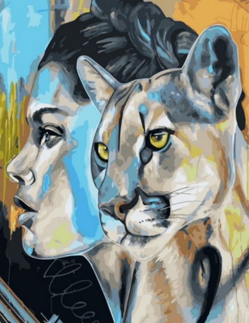 Картина по номерам 40x50 Девушка и львица