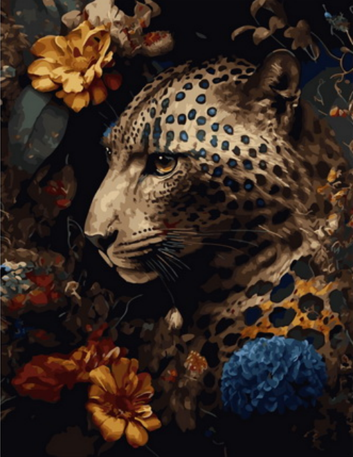 Картина по номерам 40x50 Леопард среди пожухлых цветов