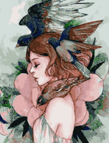 Без бренда «Девушка с большим цветком и птицы» в Симферополе в интернет-магазине  Без бренда «Девушка с большим цветком и птицы» в Симферополе