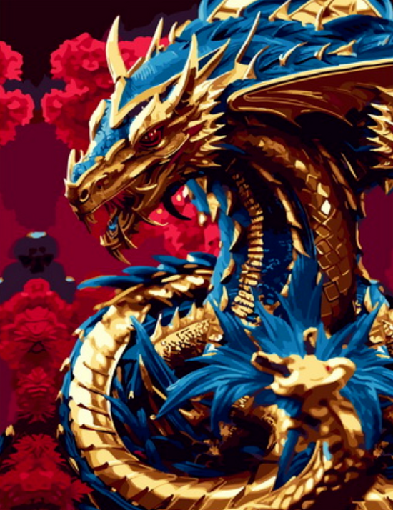 Картина по номерам 40x50 Сине-золотой дракон