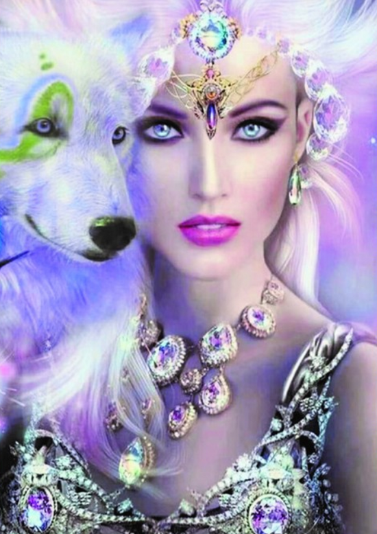 Алмазная мозаика 30x40 Снежная королева и белый волк