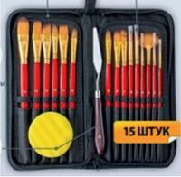 Без бренда «Набор кистей для рисования в чехле, премиум набор (15 нейлоновых кистей, 1 мастихин) красные» в Симферополе