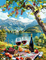 Без бренда «Винный натюрморт с бокалами, бутылкой вина, фруктами и ягодами» в Симферополе